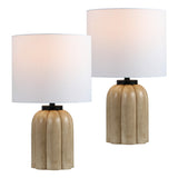 Royce 18.25" Rustic Farmhouse Fluted Scalloped Gourd Resin/Metal LED Table Lamp, Antique Light Brown Wood Finish (Set of 2)