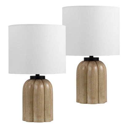 Royce 18.25" Rustic Farmhouse Fluted Scalloped Gourd Resin/Metal LED Table Lamp, Antique Light Brown Wood Finish (Set of 2)
