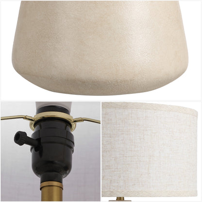 Mikel 17.25" Organic Modern Tapered Sculptural Textured Ceramic-Look Resin LED Table Lamp, Cream (Set of 2)