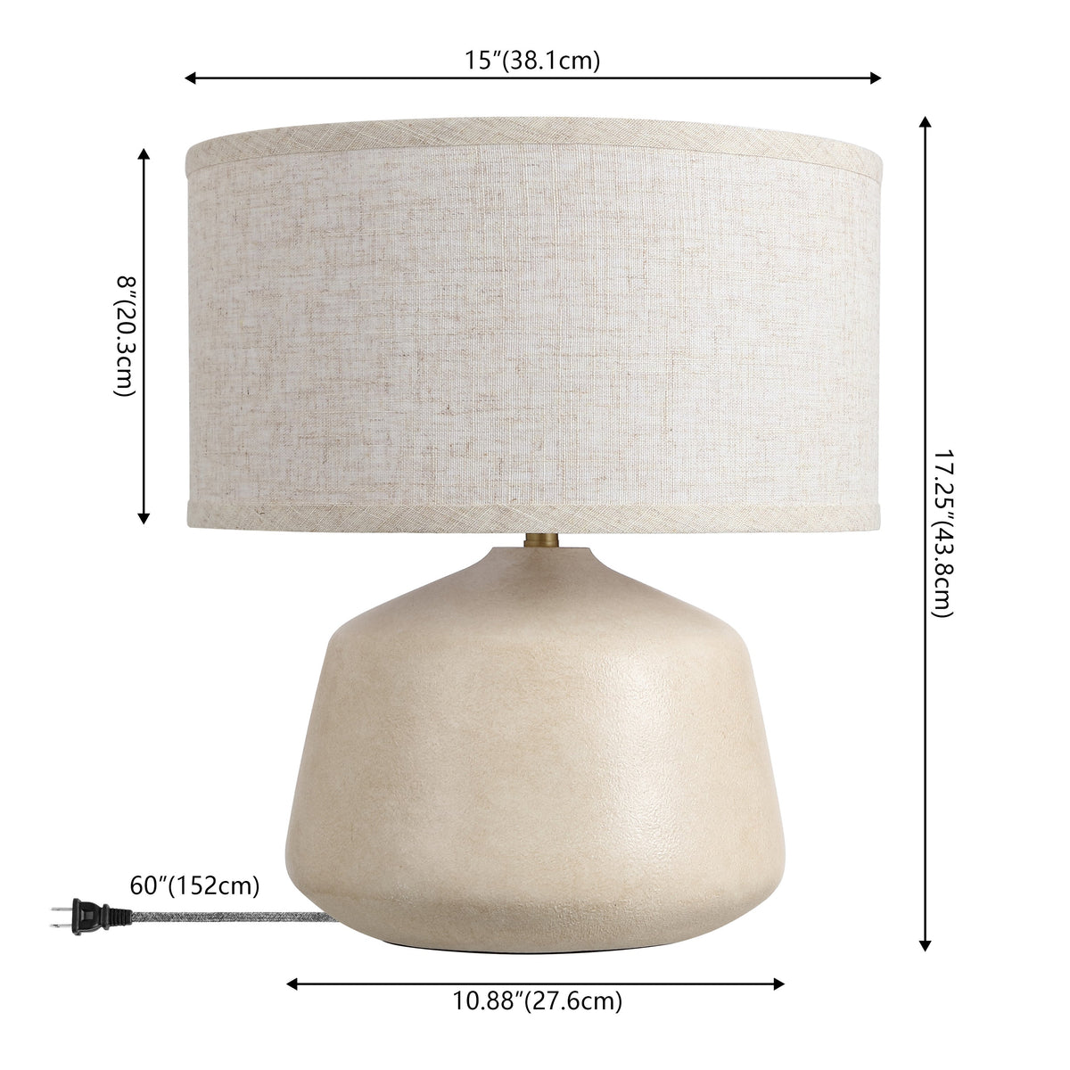Mikel 17.25" Organic Modern Tapered Sculptural Textured Ceramic-Look Resin LED Table Lamp, Cream (Set of 2)