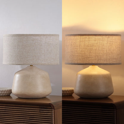 Mikel 17.25" Organic Modern Tapered Sculptural Textured Ceramic-Look Resin LED Table Lamp, Cream (Set of 2)
