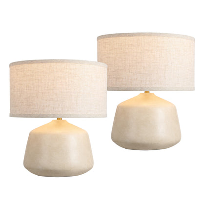 Mikel 17.25" Organic Modern Tapered Sculptural Textured Ceramic-Look Resin LED Table Lamp, Cream (Set of 2)