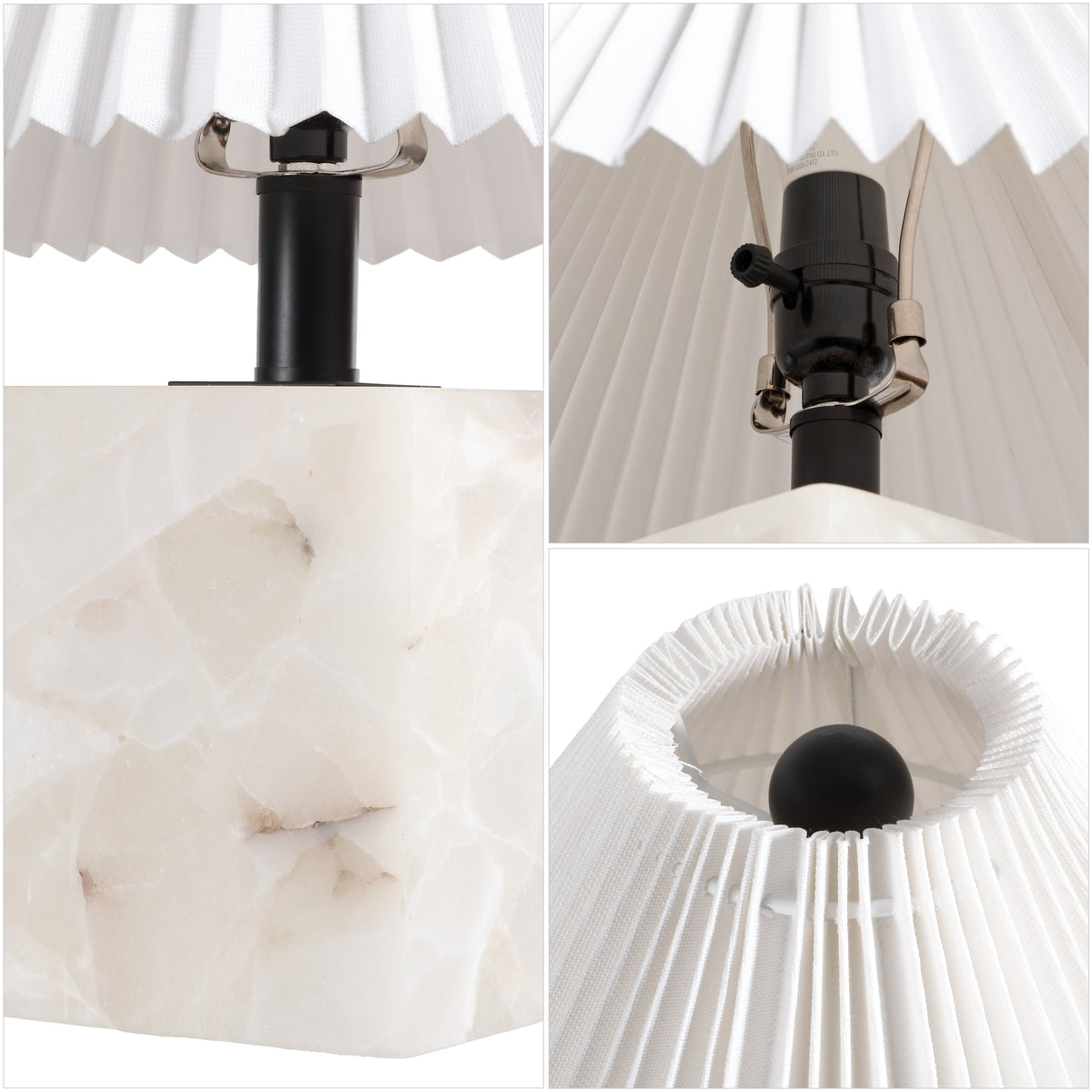 Hermin 16.5" Contemporary Minimalist Geometric Sculptural Alabaster Cube Metal LED Table Lamp with Nightlight Base and Pleated Shade, White