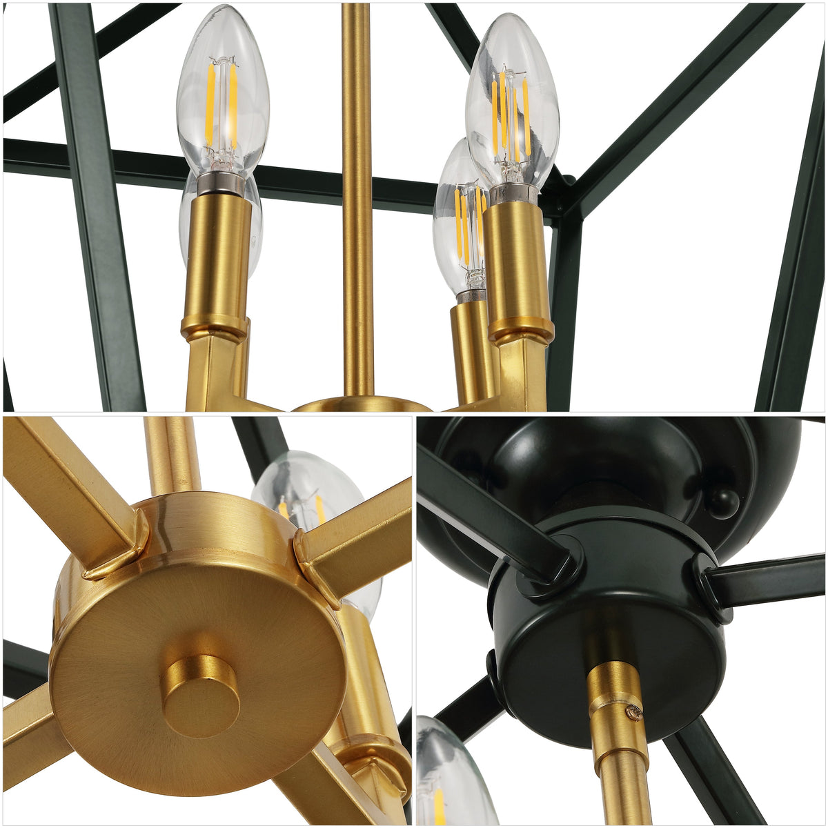 Plains 12" 4-Light Modern Farmhouse Metal Open-Frame Pagoda LED Semi Flush Mount Mini Lantern, Dark Green/Brass Gold