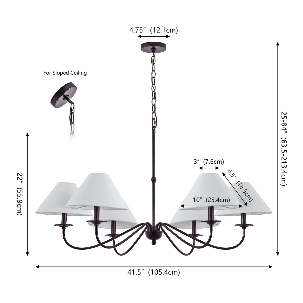 Phoebe 41.5" 6-Light Grand French Country Farmhouse Adjustable Swooping Arm Candle-Style Metal LED Chandelier