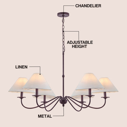 Phoebe 41.5" 6-Light Grand French Country Farmhouse Adjustable Swooping Arm Candle-Style Metal LED Chandelier