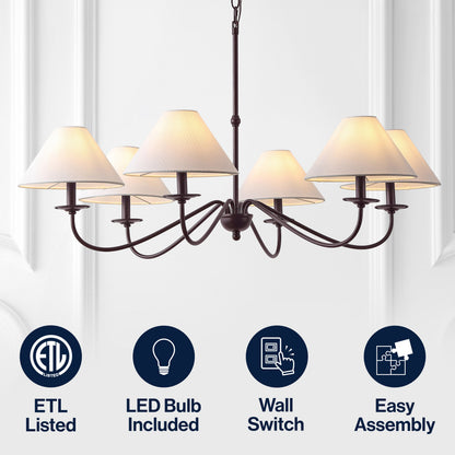 Phoebe 41.5" 6-Light Grand French Country Farmhouse Adjustable Swooping Arm Candle-Style Metal LED Chandelier